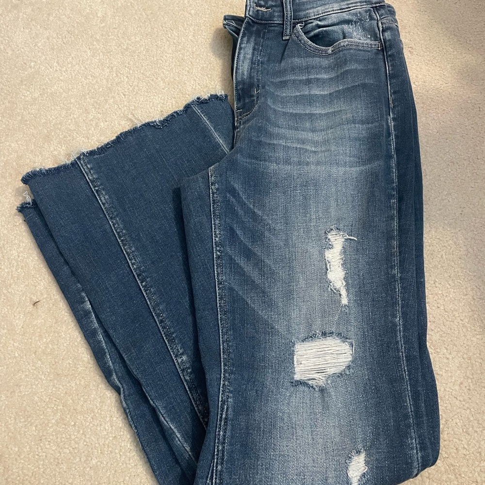 Flying Monkey Distressed Flare Blue Jeans